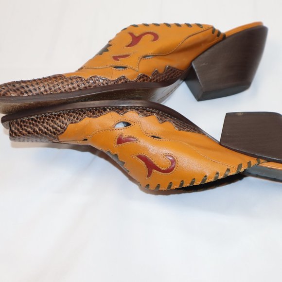 Pikolinos BCBGirls Taupe Leather Pointed Slip On Cowboy Mules Women's Size 10 - Picture 9 of 12